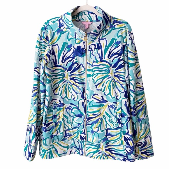 Lilly Pulitzer | Reagan Full Zip Jacket Pool Blue Green Stay Cool Pockets XL - Picture 3 of 8